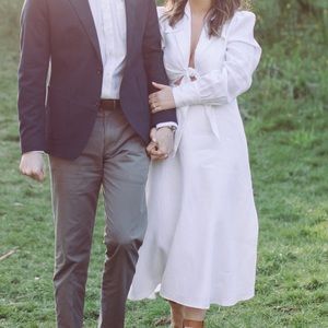 SIA WHITE LINEN COLLAR MIDI DRESS - 6 / WHITE